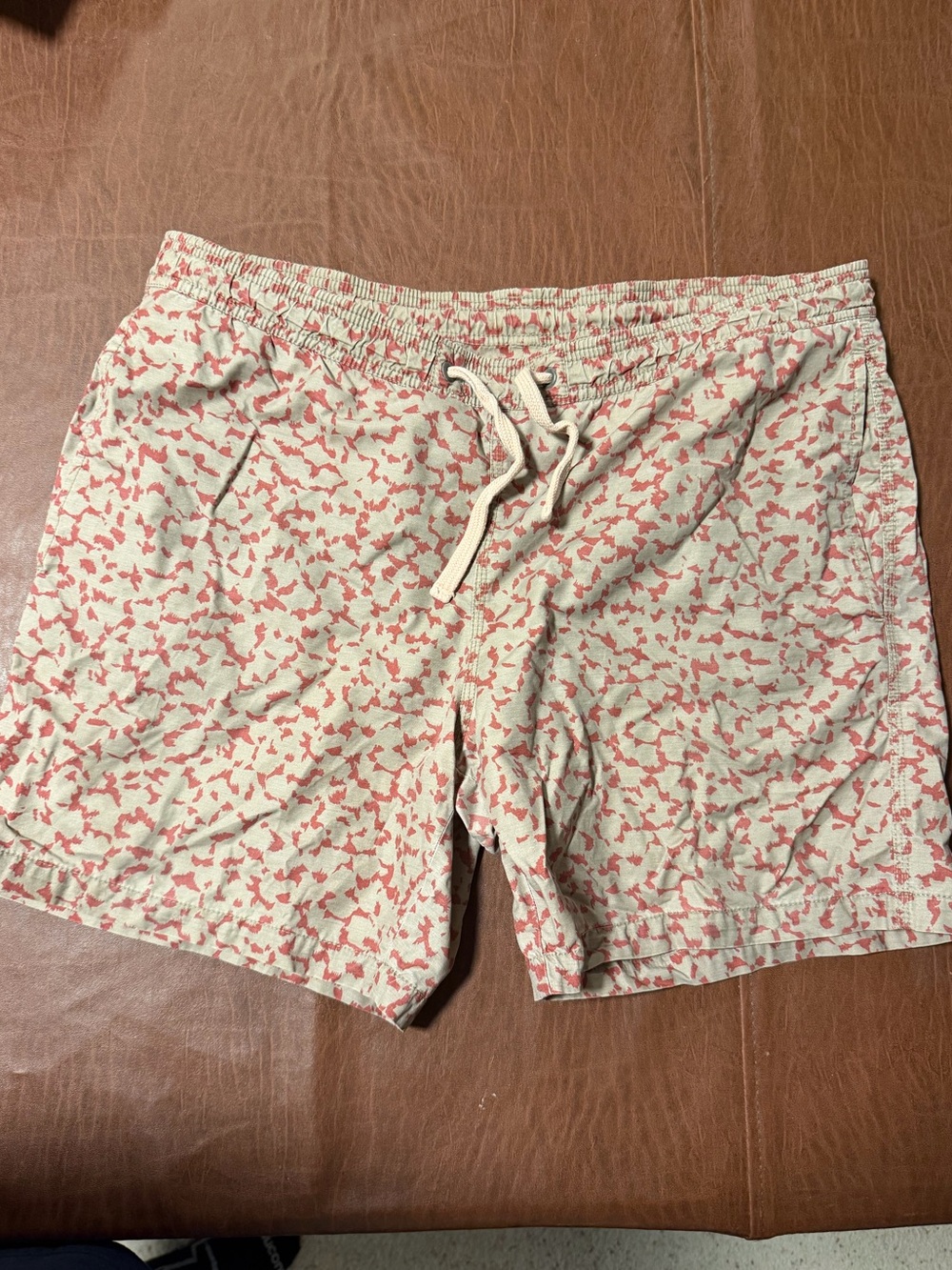 All Saints Men's Cream Swim Trunks with Coral Print
